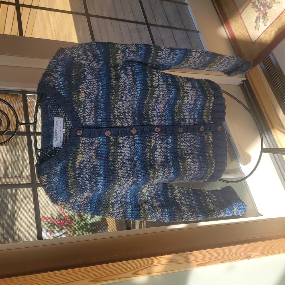 Kumbeshwar Hand‎ Knits 100% Wool From Nepal Sz. Sweater Cardigan